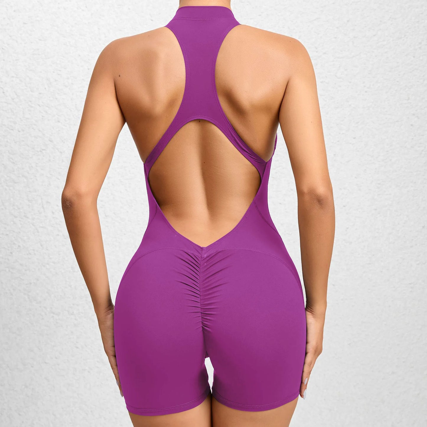 New V Cut Zip Up Rompers Scrunch Butt Yoga Sets Racerback Jumpsuit for Women Fitness Gym Clothing Workout Open Back Sports Suit