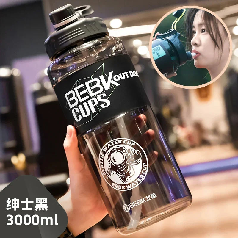 Sturdy 2L 3L Larger Gym Water Bottl for Sport Water Bottle with Straw School BPA FREE Waterbottle Drink Bottles Travel Kettle