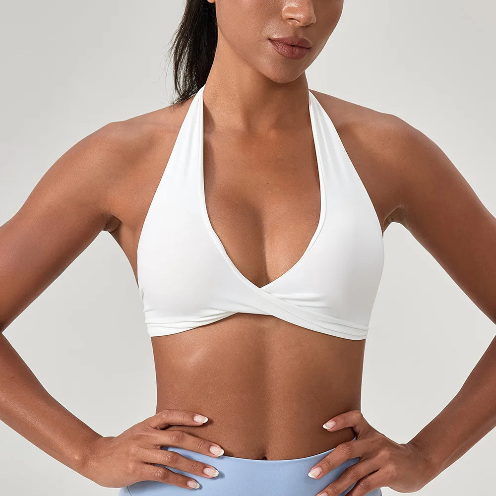 Customize LOGO Impact Sport Bra Women Halter Tank Top High Support Push-up Open Back Gym Fitness Yoga Workout Vest Removable Pad
