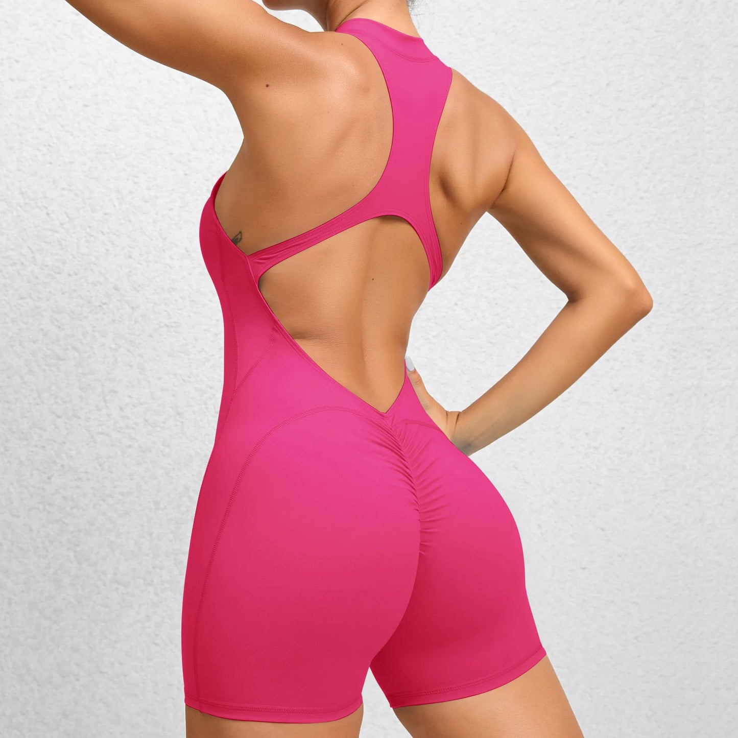 New V Cut Zip Up Rompers Scrunch Butt Yoga Sets Racerback Jumpsuit for Women Fitness Gym Clothing Workout Open Back Sports Suit