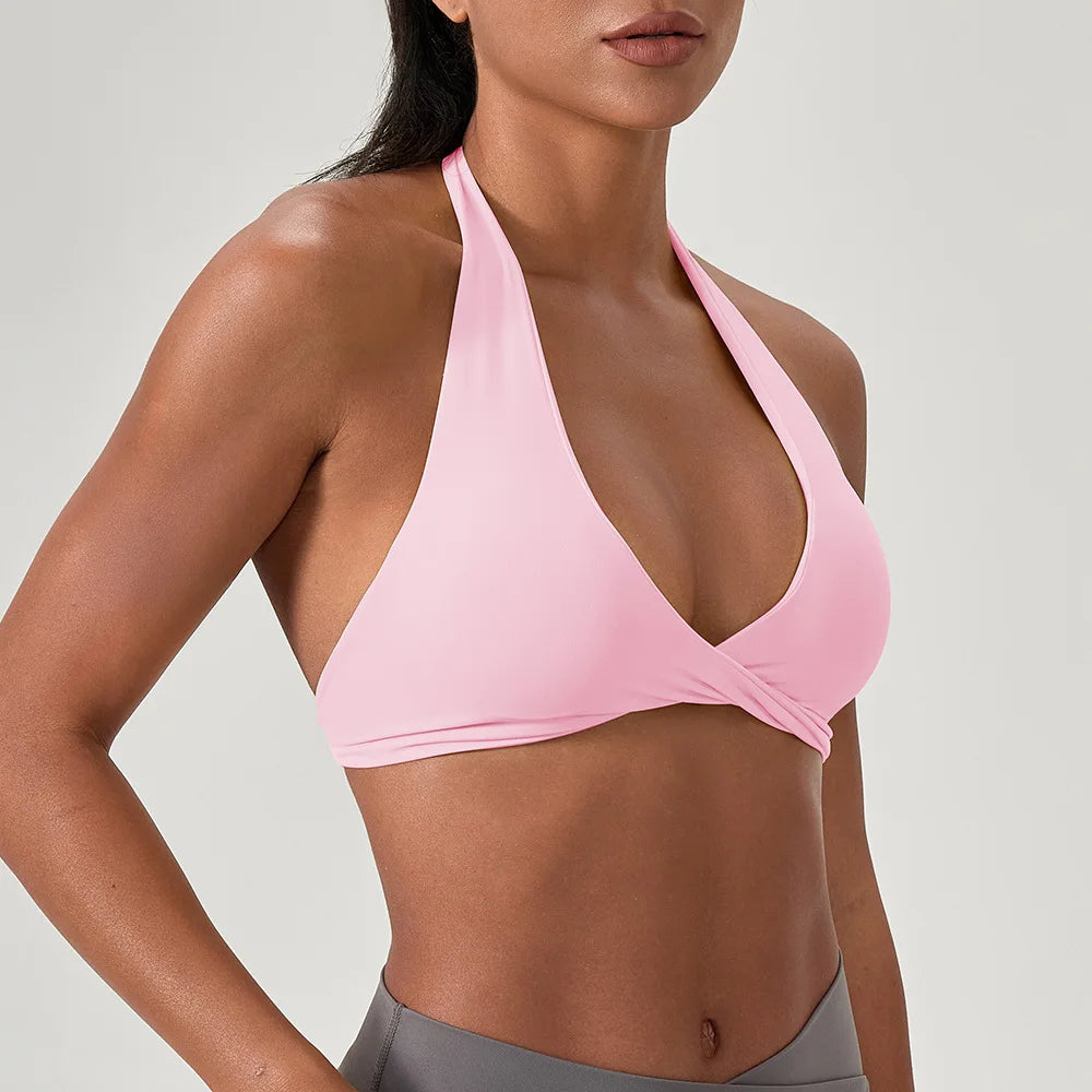 Customize LOGO Impact Sport Bra Women Halter Tank Top High Support Push-up Open Back Gym Fitness Yoga Workout Vest Removable Pad