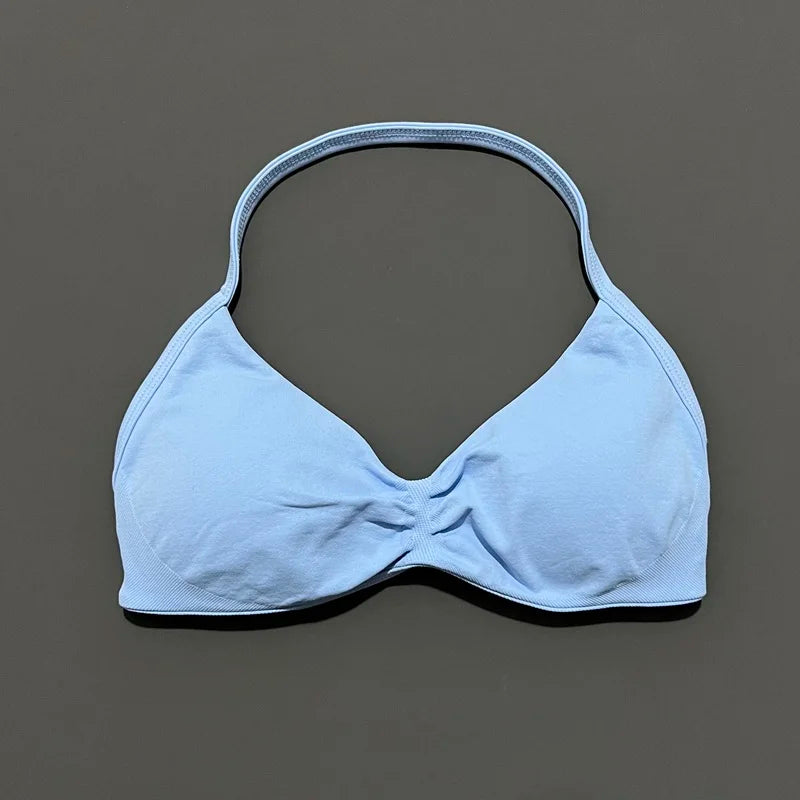 Impact Strappy Bra Seamless Women's Sports Bra for Yoga Gym Running Breathable High Stretch Backless Design Workout Top