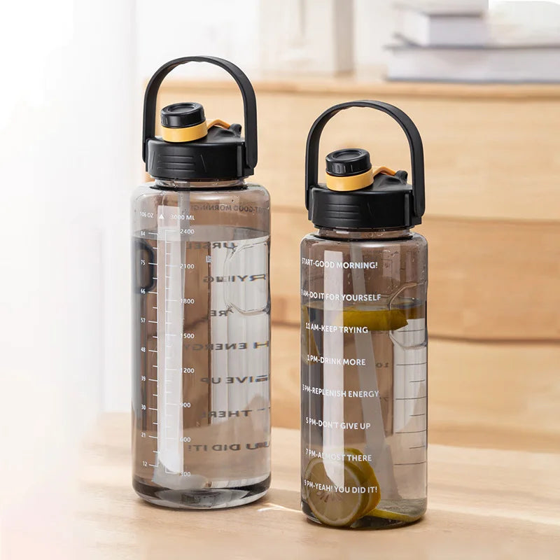 LUSQI 1.5 L/2L/3L Bottled Large Capacity Sports Water Cup Leak-proof With Straw Plastic And Time Stamp For Home Outdoor Sports