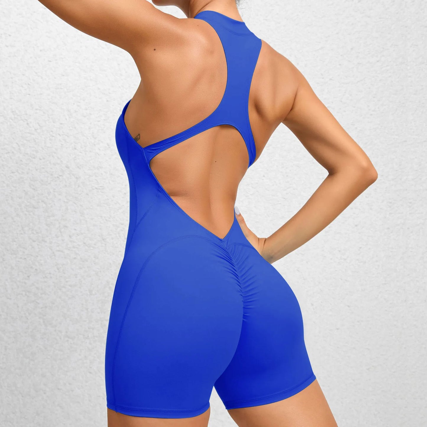 New V Cut Zip Up Rompers Scrunch Butt Yoga Sets Racerback Jumpsuit for Women Fitness Gym Clothing Workout Open Back Sports Suit