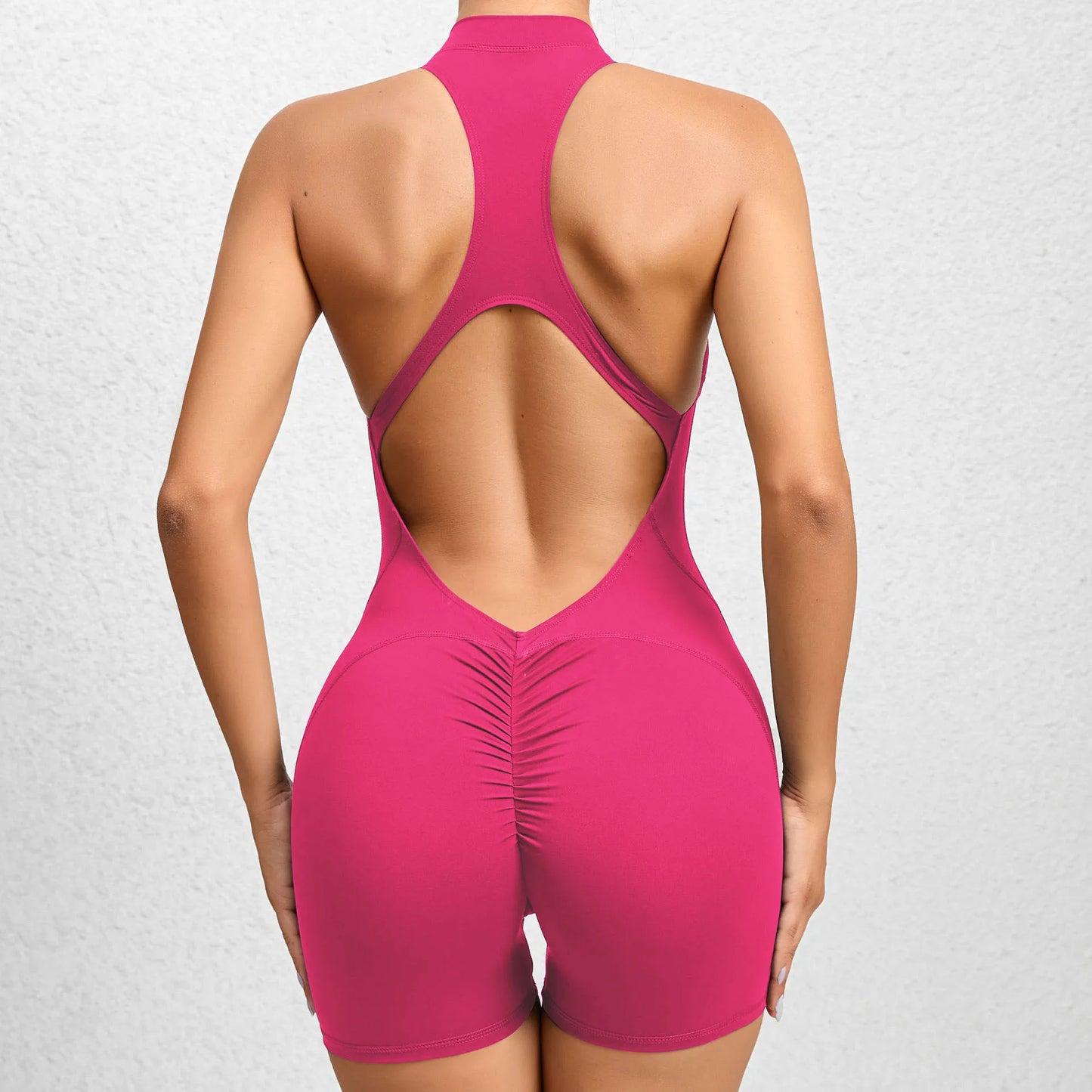 New V Cut Zip Up Rompers Scrunch Butt Yoga Sets Racerback Jumpsuit for Women Fitness Gym Clothing Workout Open Back Sports Suit