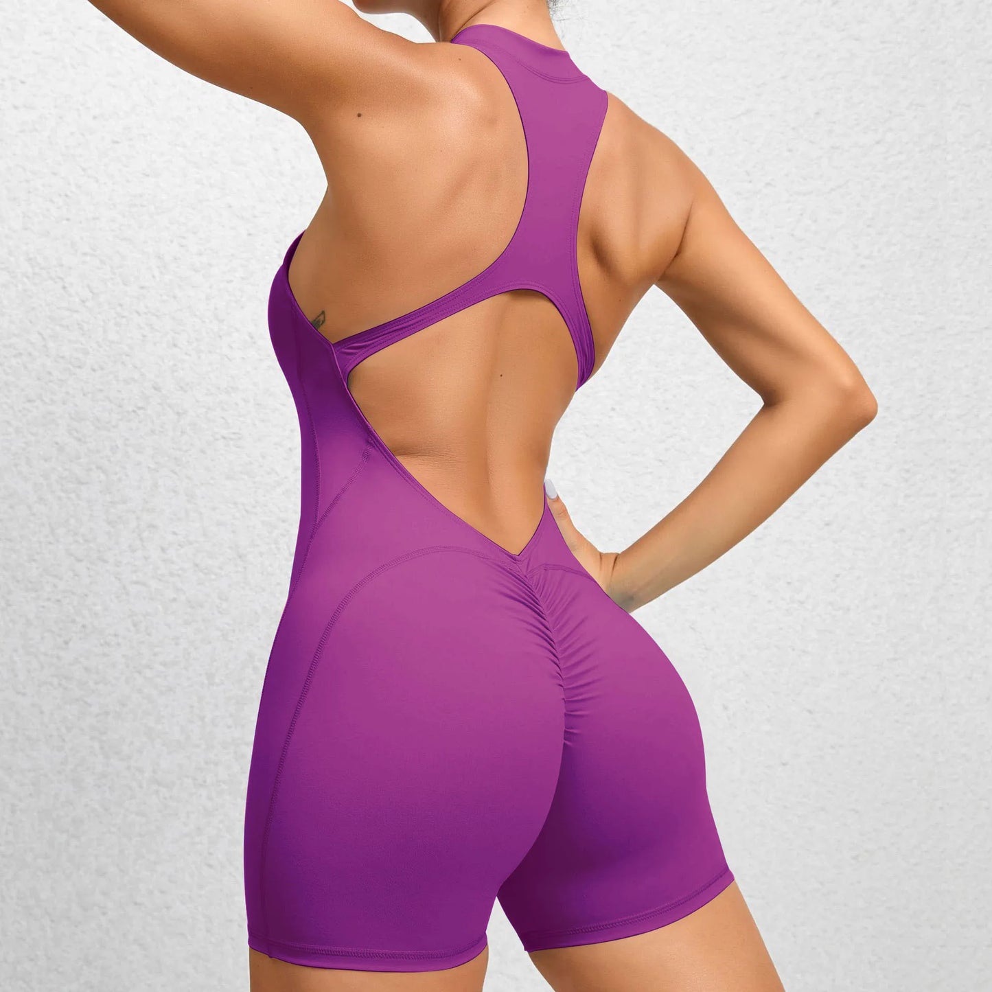 New V Cut Zip Up Rompers Scrunch Butt Yoga Sets Racerback Jumpsuit for Women Fitness Gym Clothing Workout Open Back Sports Suit