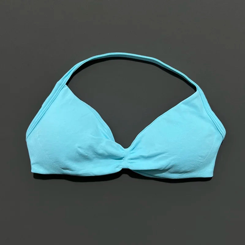 Impact Strappy Bra Seamless Women's Sports Bra for Yoga Gym Running Breathable High Stretch Backless Design Workout Top
