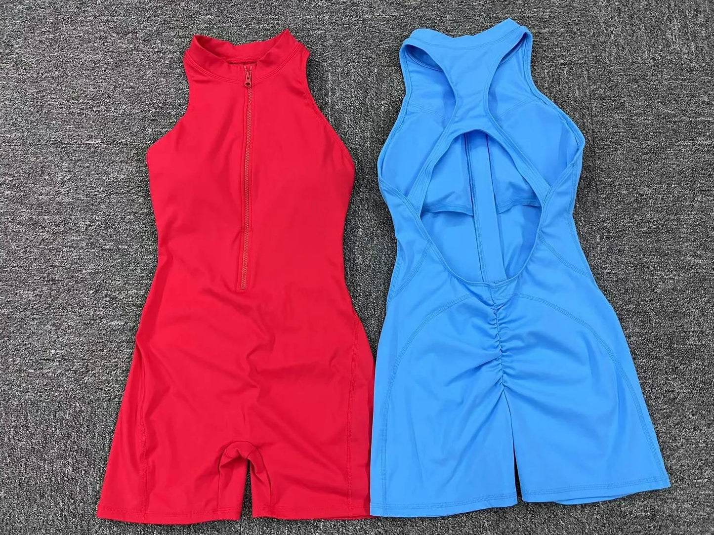 New V Cut Zip Up Rompers Scrunch Butt Yoga Sets Racerback Jumpsuit for Women Fitness Gym Clothing Workout Open Back Sports Suit