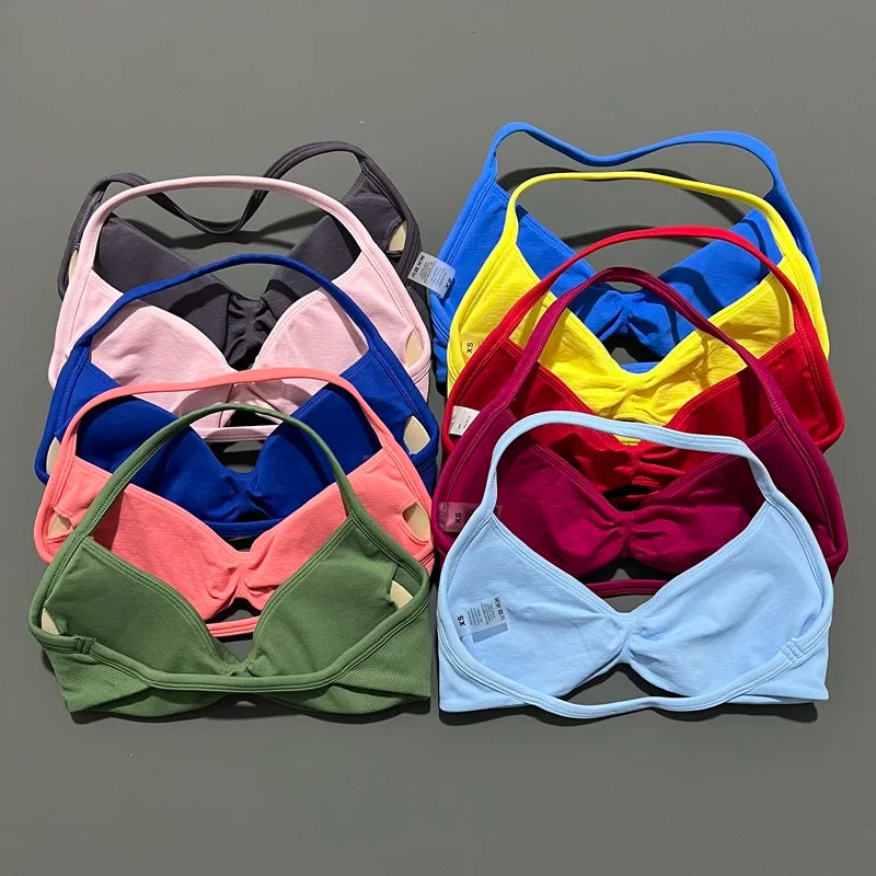 Impact Strappy Bra Seamless Women's Sports Bra for Yoga Gym Running Breathable High Stretch Backless Design Workout Top