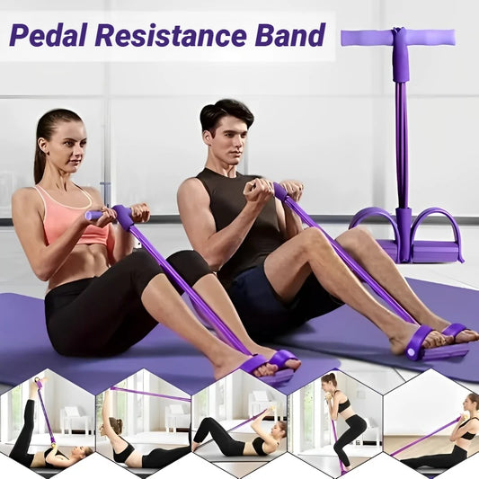 4-Tube Pedal Resistance Band – Home Workout Equipment for Full Body Exercise, Yoga & Fitness Training