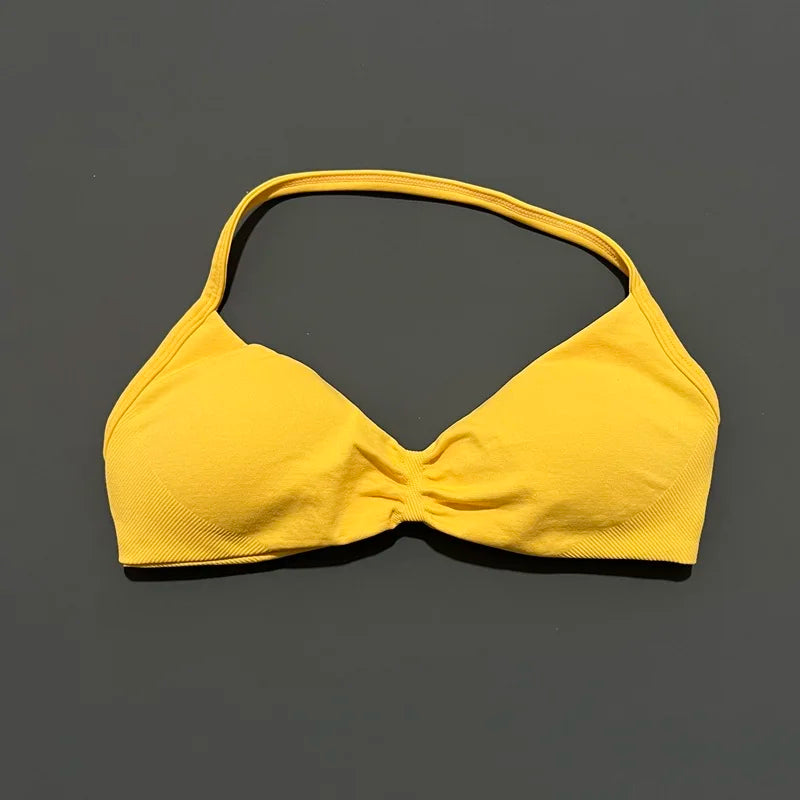 Impact Strappy Bra Seamless Women's Sports Bra for Yoga Gym Running Breathable High Stretch Backless Design Workout Top