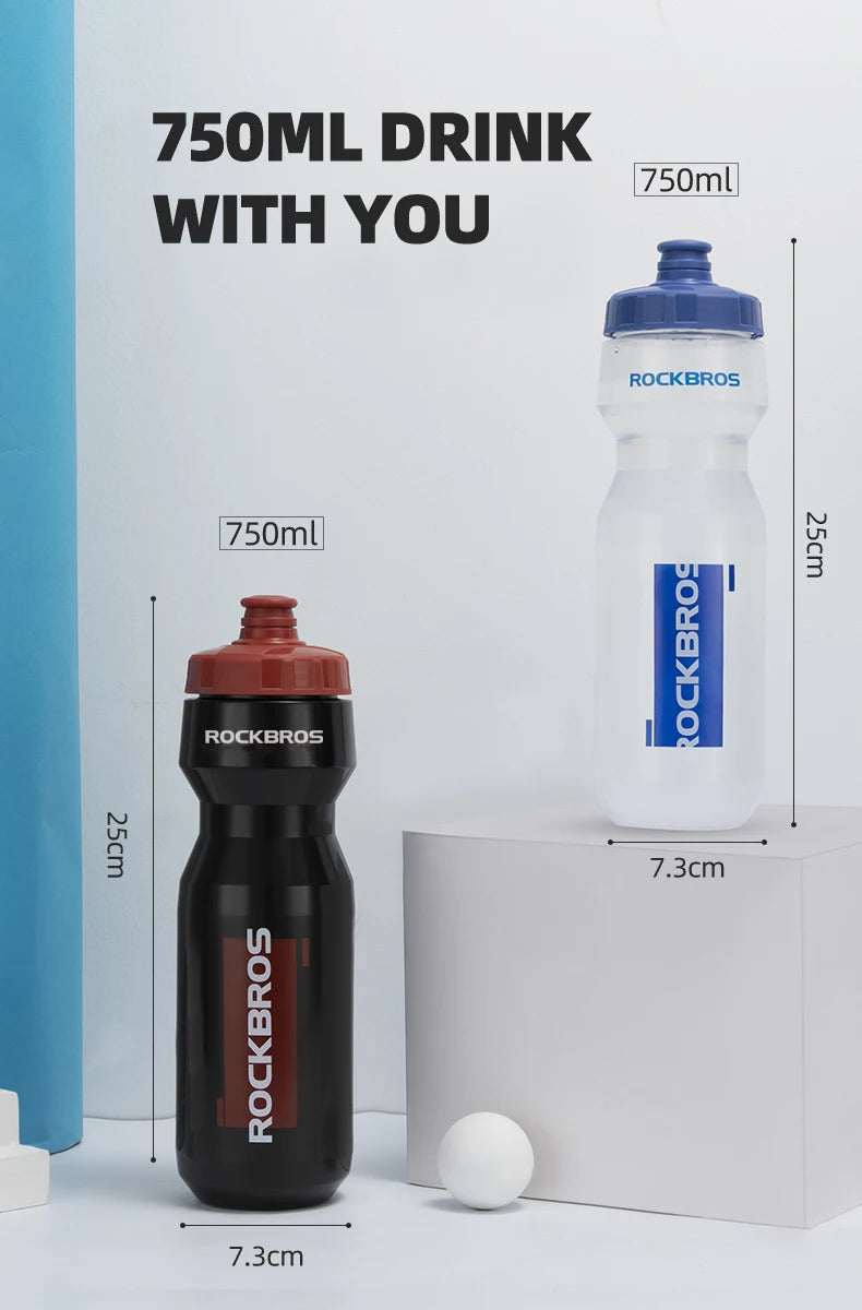 ROCKBROS 750ml Bicycle Water Bottle Plastic Sports Fitness Running Hiking Kettle Leak-proof Bike Bottle Cage