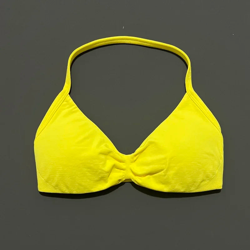 Impact Strappy Bra Seamless Women's Sports Bra for Yoga Gym Running Breathable High Stretch Backless Design Workout Top