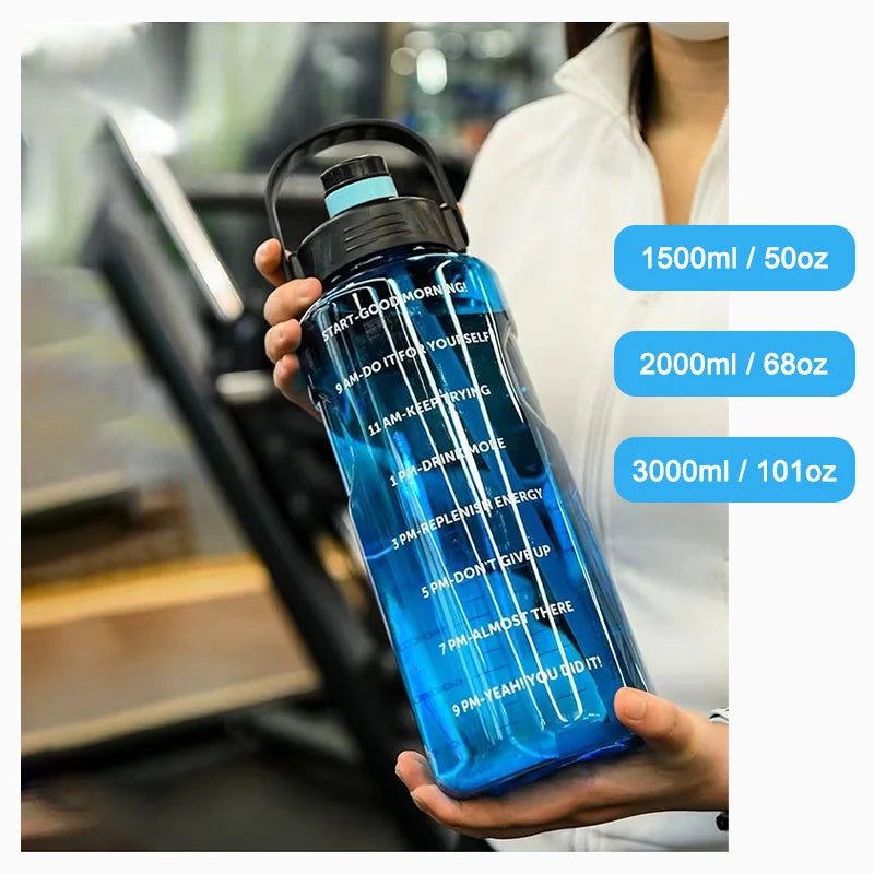 LUSQI 1.5 L/2L/3L Bottled Large Capacity Sports Water Cup Leak-proof With Straw Plastic And Time Stamp For Home Outdoor Sports
