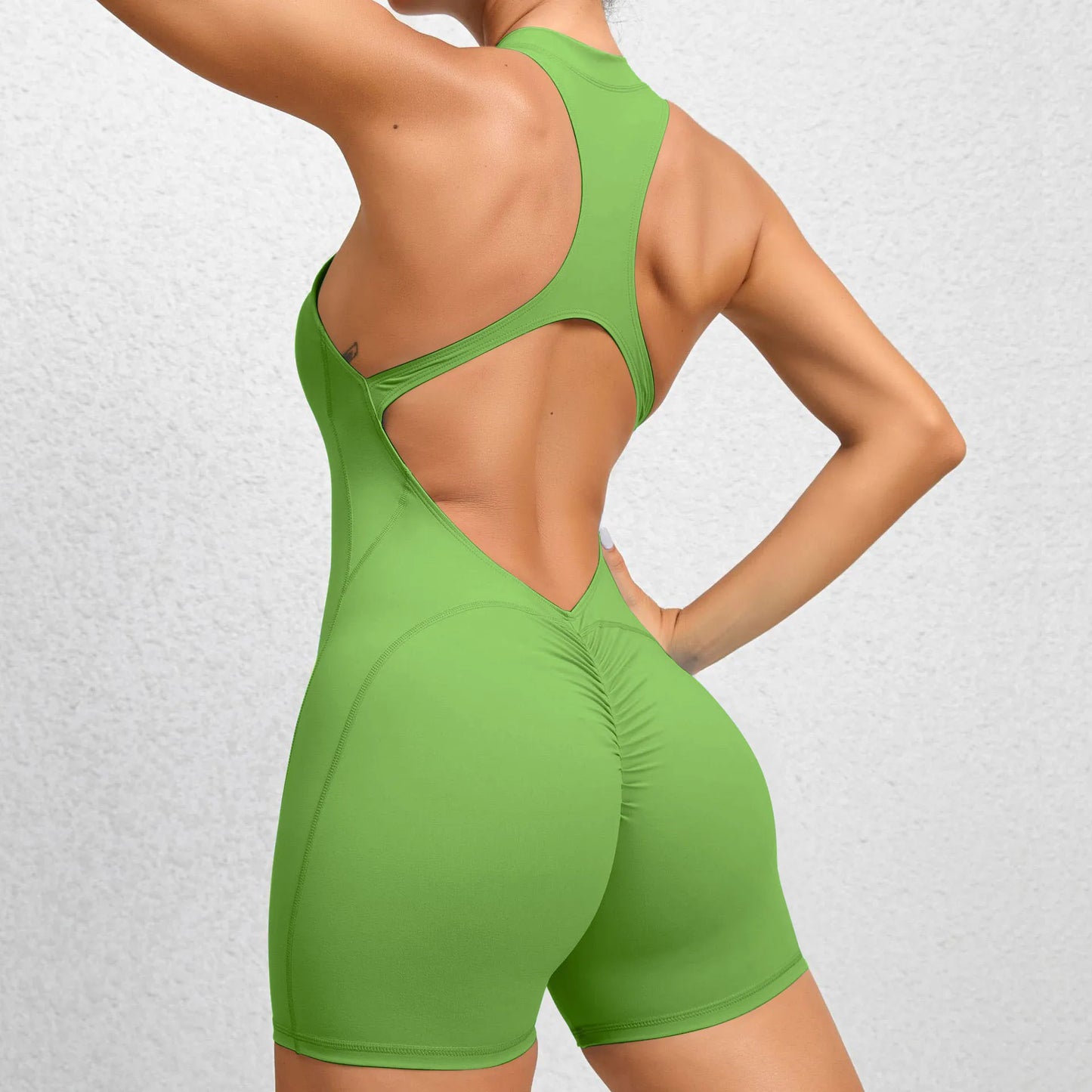 New V Cut Zip Up Rompers Scrunch Butt Yoga Sets Racerback Jumpsuit for Women Fitness Gym Clothing Workout Open Back Sports Suit