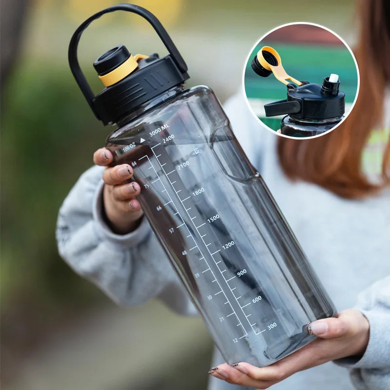 LUSQI 1.5 L/2L/3L Bottled Large Capacity Sports Water Cup Leak-proof With Straw Plastic And Time Stamp For Home Outdoor Sports