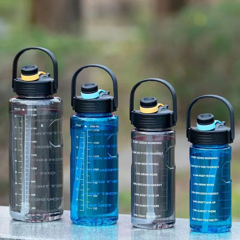 LUSQI 1.5 L/2L/3L Bottled Large Capacity Sports Water Cup Leak-proof With Straw Plastic And Time Stamp For Home Outdoor Sports
