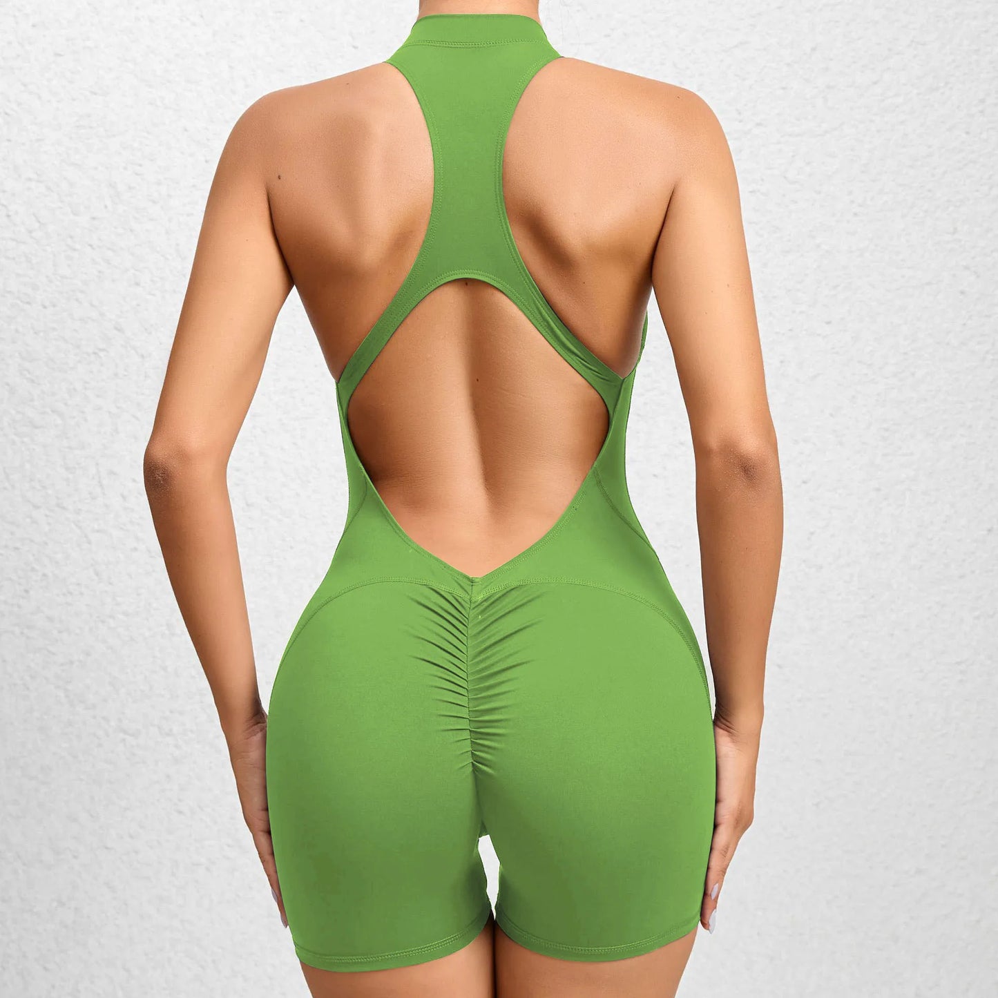 New V Cut Zip Up Rompers Scrunch Butt Yoga Sets Racerback Jumpsuit for Women Fitness Gym Clothing Workout Open Back Sports Suit