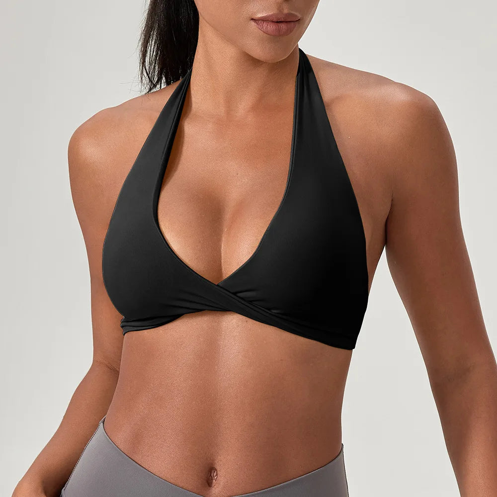 Customize LOGO Impact Sport Bra Women Halter Tank Top High Support Push-up Open Back Gym Fitness Yoga Workout Vest Removable Pad