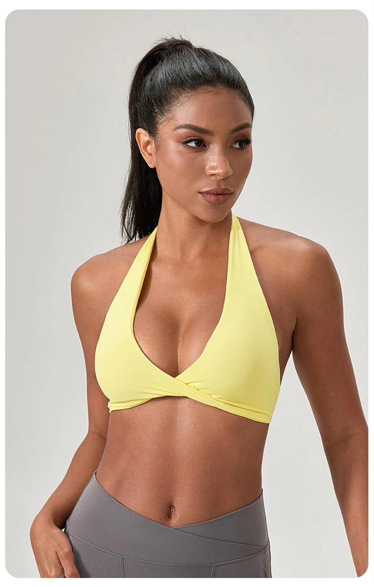 Customize LOGO Impact Sport Bra Women Halter Tank Top High Support Push-up Open Back Gym Fitness Yoga Workout Vest Removable Pad