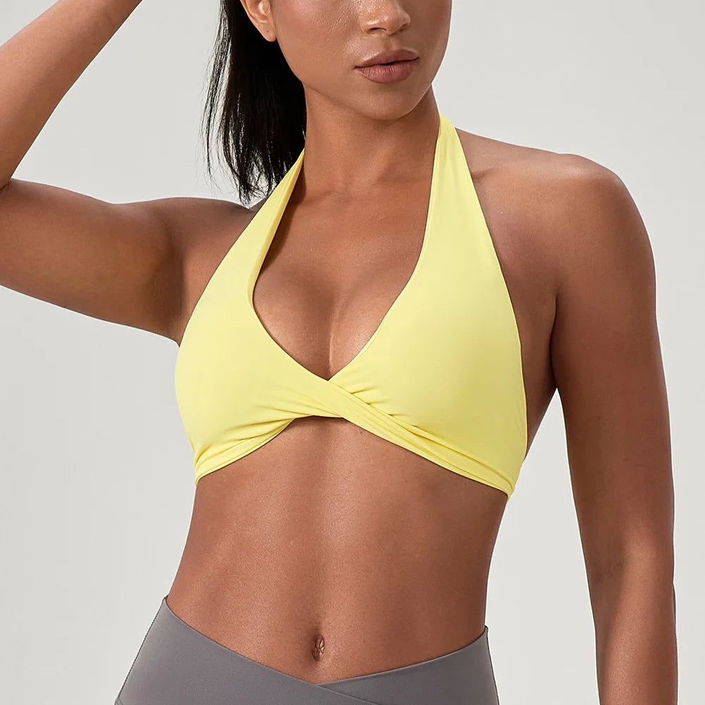 Customize LOGO Impact Sport Bra Women Halter Tank Top High Support Push-up Open Back Gym Fitness Yoga Workout Vest Removable Pad