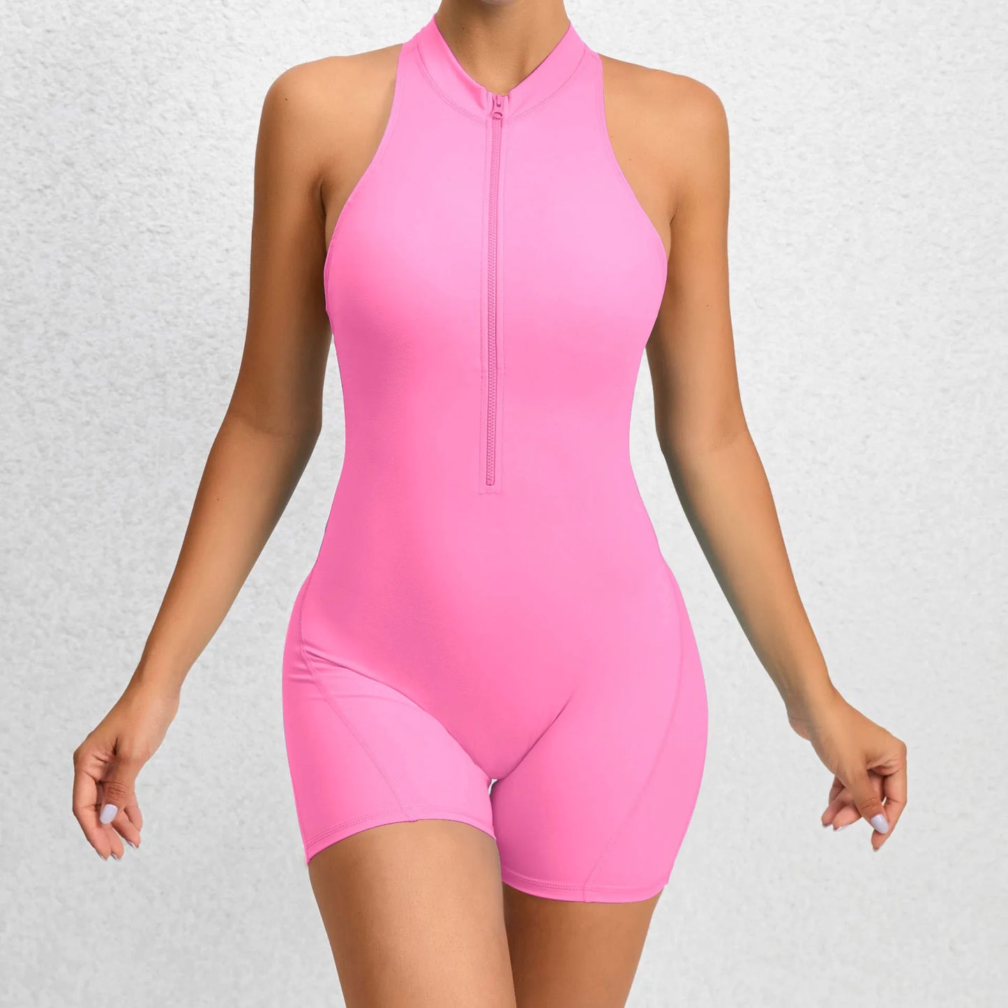 New V Cut Zip Up Rompers Scrunch Butt Yoga Sets Racerback Jumpsuit for Women Fitness Gym Clothing Workout Open Back Sports Suit