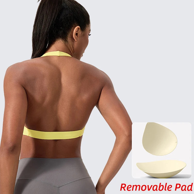 Customize LOGO Impact Sport Bra Women Halter Tank Top High Support Push-up Open Back Gym Fitness Yoga Workout Vest Removable Pad