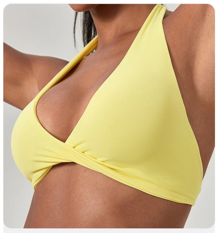 Customize LOGO Impact Sport Bra Women Halter Tank Top High Support Push-up Open Back Gym Fitness Yoga Workout Vest Removable Pad