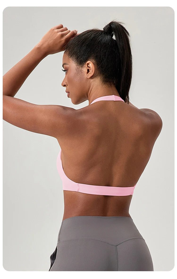 Customize LOGO Impact Sport Bra Women Halter Tank Top High Support Push-up Open Back Gym Fitness Yoga Workout Vest Removable Pad