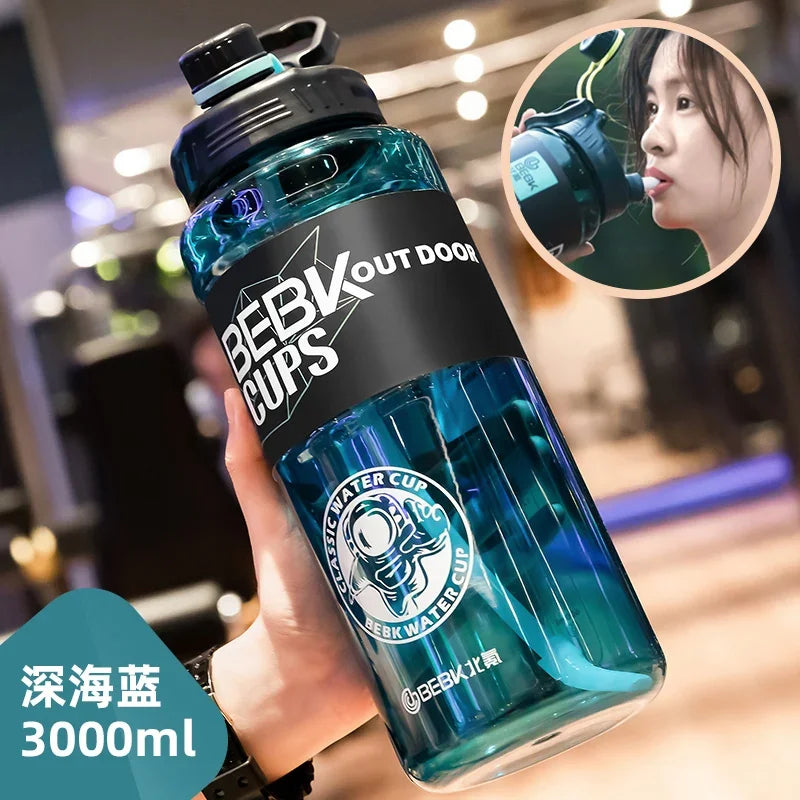 Sturdy 2L 3L Larger Gym Water Bottl for Sport Water Bottle with Straw School BPA FREE Waterbottle Drink Bottles Travel Kettle