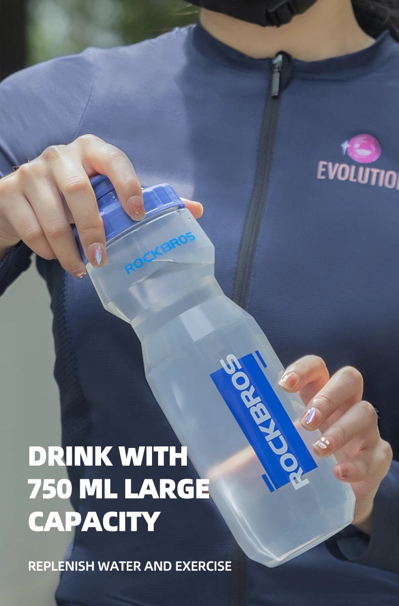 ROCKBROS 750ml Bicycle Water Bottle Plastic Sports Fitness Running Hiking Kettle Leak-proof Bike Bottle Cage
