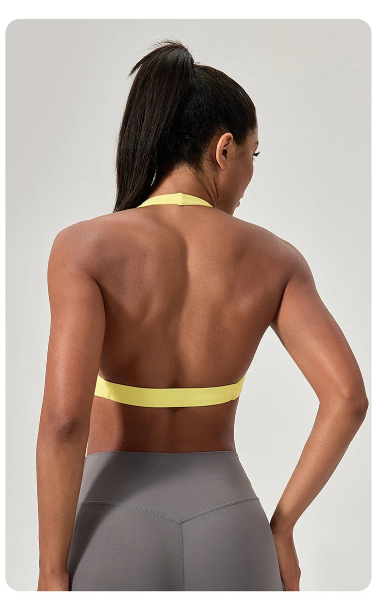Customize LOGO Impact Sport Bra Women Halter Tank Top High Support Push-up Open Back Gym Fitness Yoga Workout Vest Removable Pad
