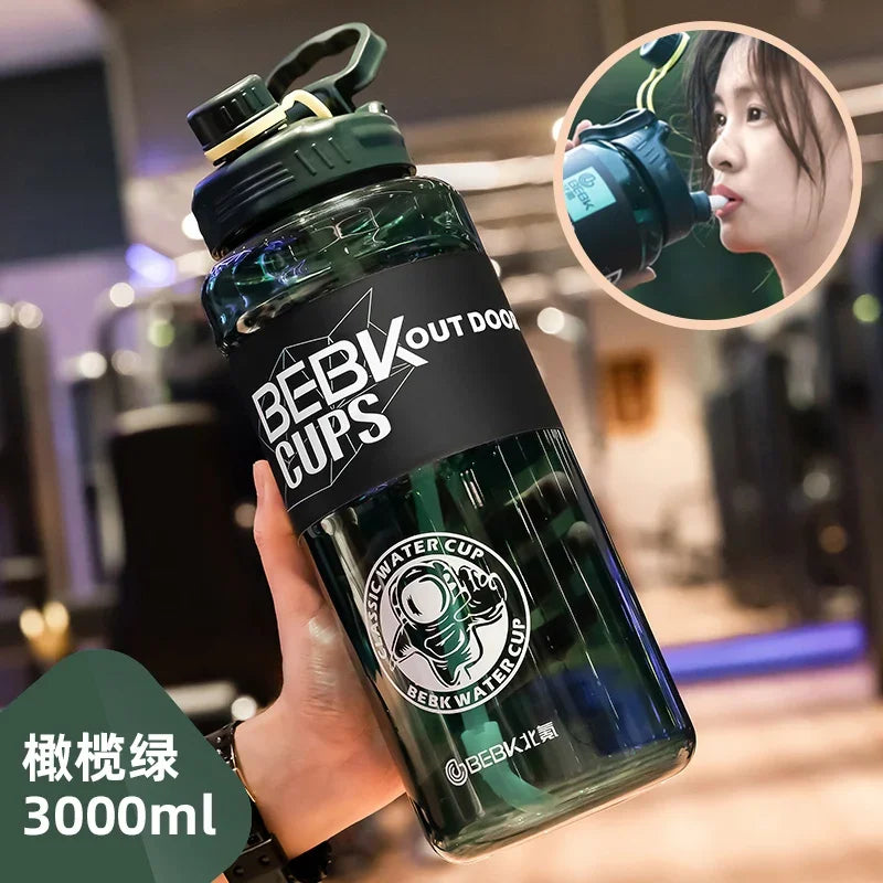 Sturdy 2L 3L Larger Gym Water Bottl for Sport Water Bottle with Straw School BPA FREE Waterbottle Drink Bottles Travel Kettle
