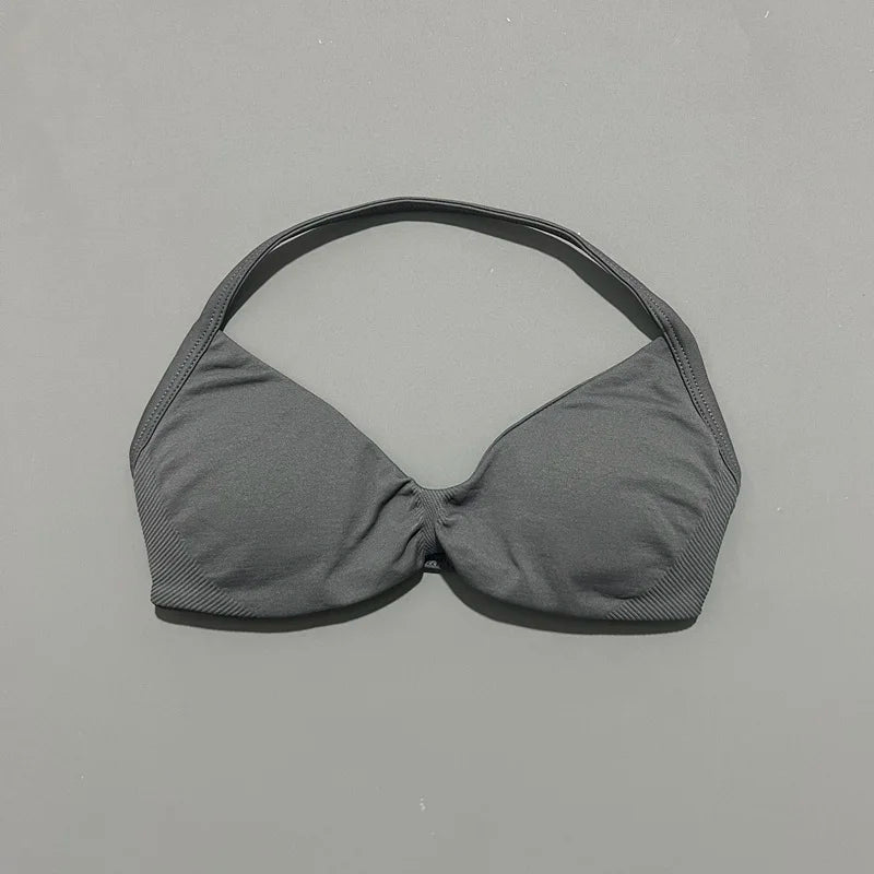 Impact Strappy Bra Seamless Women's Sports Bra for Yoga Gym Running Breathable High Stretch Backless Design Workout Top