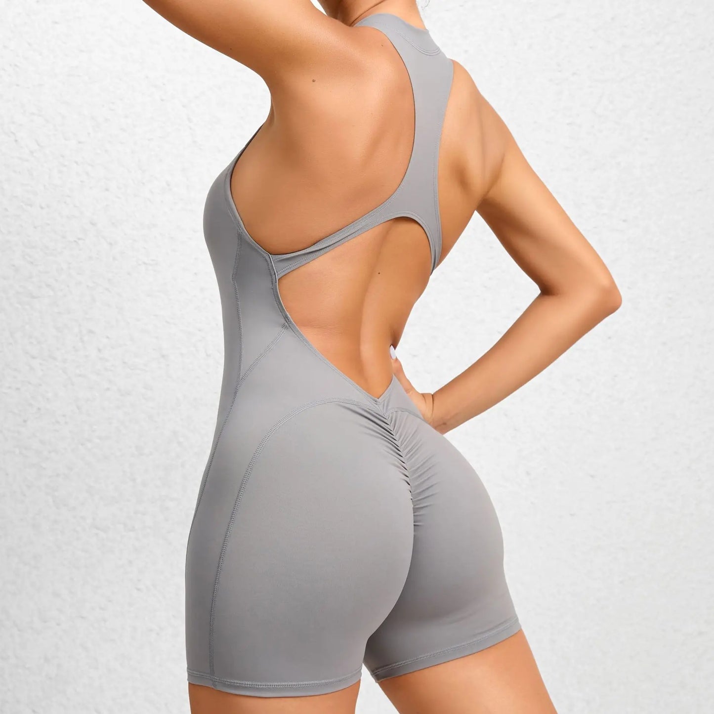 New V Cut Zip Up Rompers Scrunch Butt Yoga Sets Racerback Jumpsuit for Women Fitness Gym Clothing Workout Open Back Sports Suit