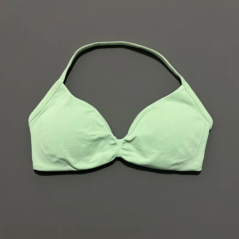 Impact Strappy Bra Seamless Women's Sports Bra for Yoga Gym Running Breathable High Stretch Backless Design Workout Top