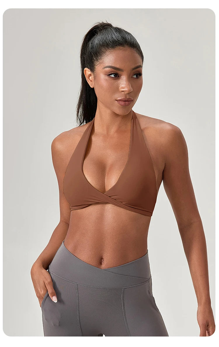 Customize LOGO Impact Sport Bra Women Halter Tank Top High Support Push-up Open Back Gym Fitness Yoga Workout Vest Removable Pad