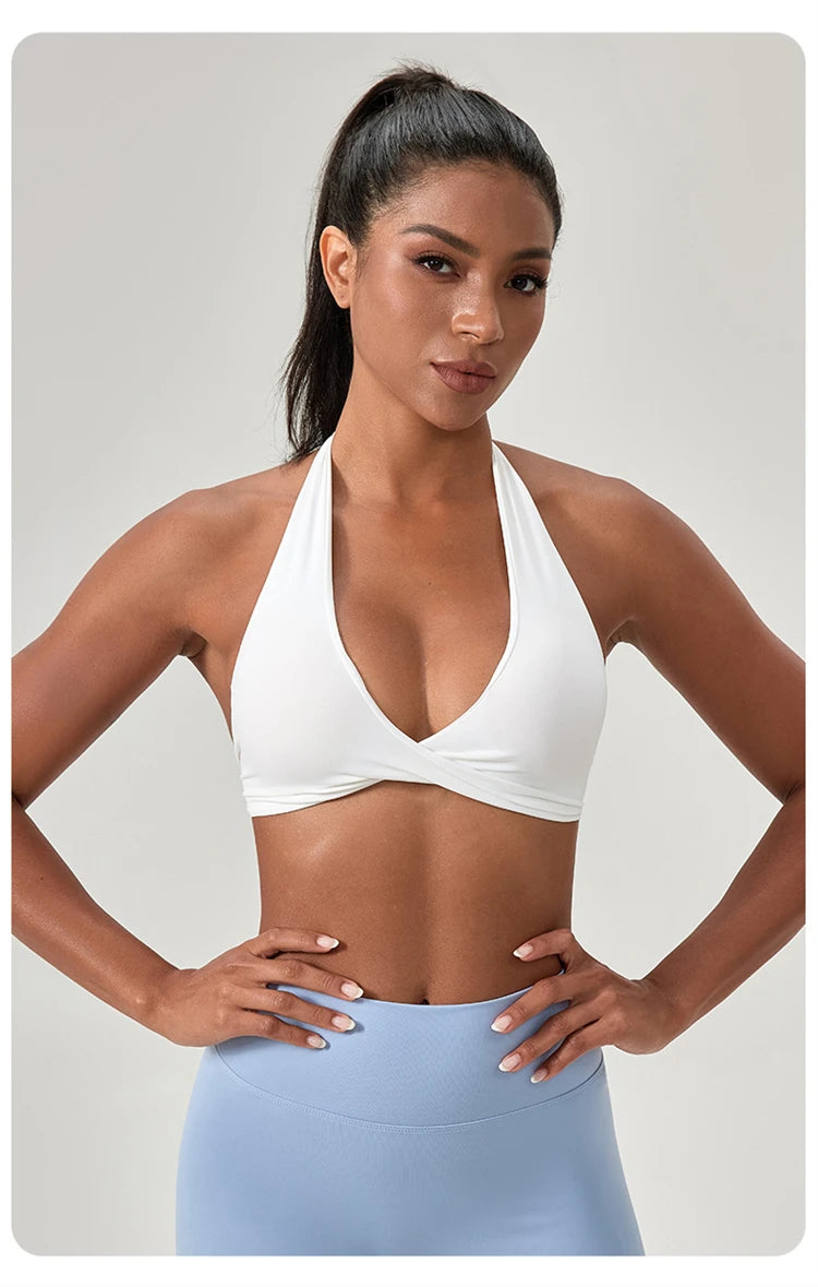Customize LOGO Impact Sport Bra Women Halter Tank Top High Support Push-up Open Back Gym Fitness Yoga Workout Vest Removable Pad