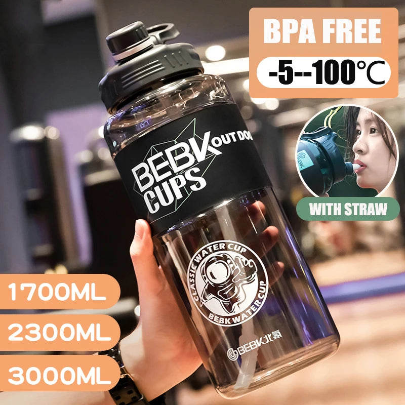 Sturdy 2L 3L Larger Gym Water Bottl for Sport Water Bottle with Straw School BPA FREE Waterbottle Drink Bottles Travel Kettle