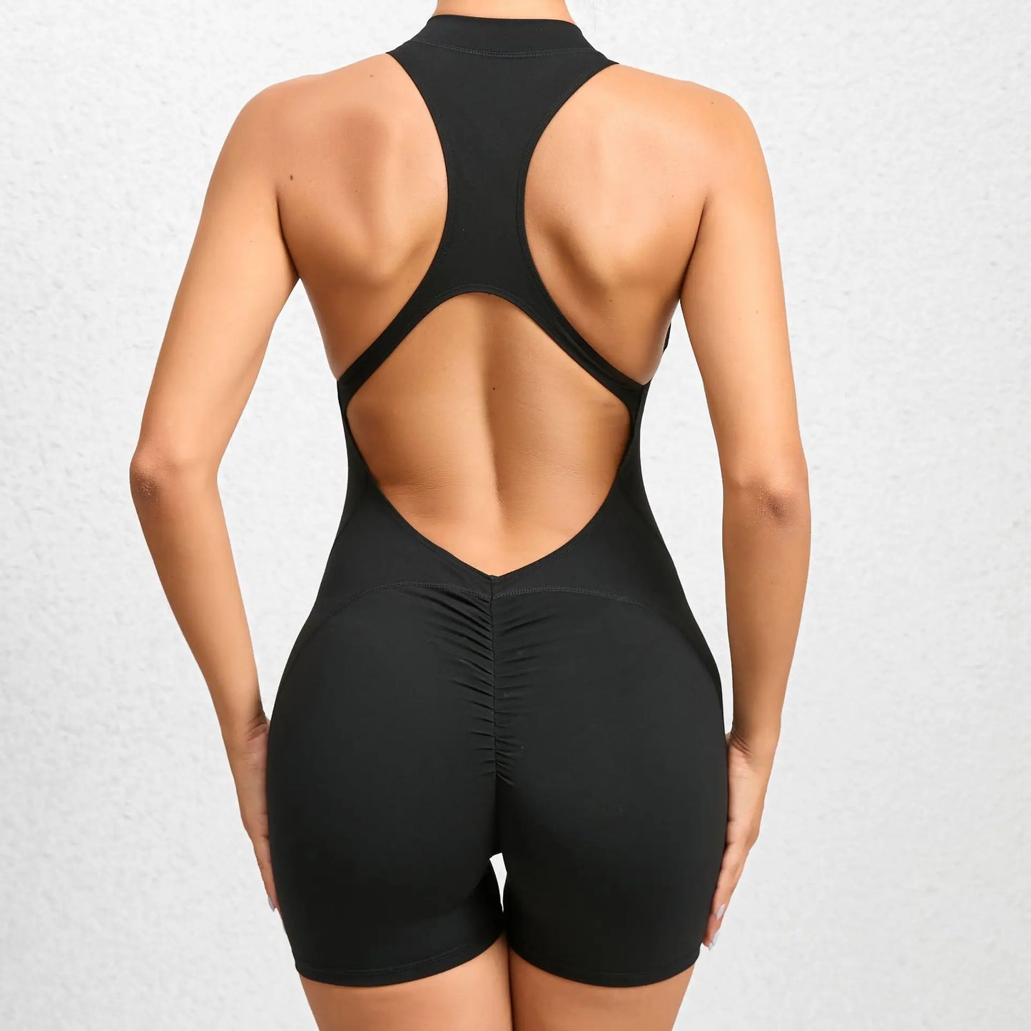 New V Cut Zip Up Rompers Scrunch Butt Yoga Sets Racerback Jumpsuit for Women Fitness Gym Clothing Workout Open Back Sports Suit