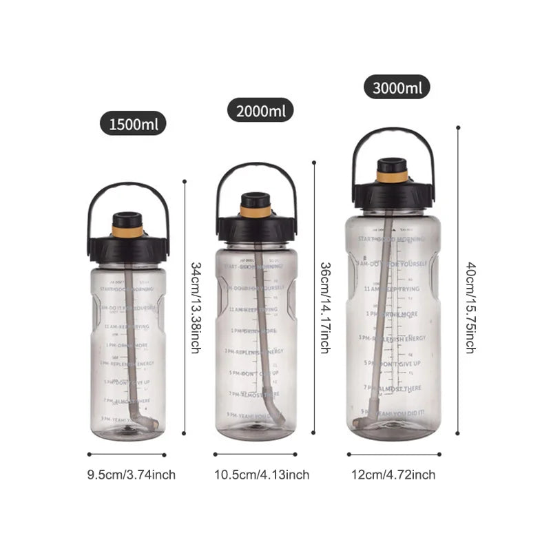 LUSQI 1.5 L/2L/3L Bottled Large Capacity Sports Water Cup Leak-proof With Straw Plastic And Time Stamp For Home Outdoor Sports
