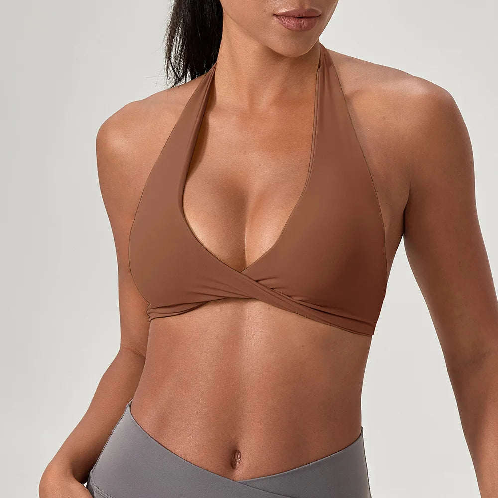 Customize LOGO Impact Sport Bra Women Halter Tank Top High Support Push-up Open Back Gym Fitness Yoga Workout Vest Removable Pad