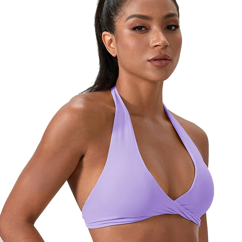 Customize LOGO Impact Sport Bra Women Halter Tank Top High Support Push-up Open Back Gym Fitness Yoga Workout Vest Removable Pad