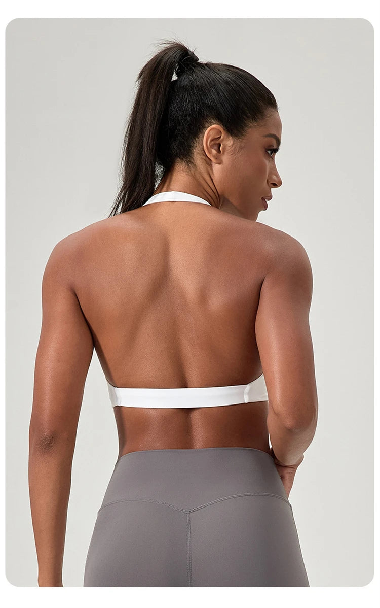 Customize LOGO Impact Sport Bra Women Halter Tank Top High Support Push-up Open Back Gym Fitness Yoga Workout Vest Removable Pad