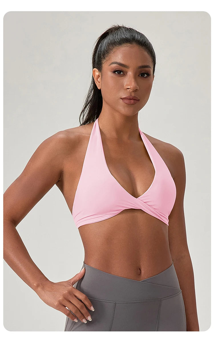 Customize LOGO Impact Sport Bra Women Halter Tank Top High Support Push-up Open Back Gym Fitness Yoga Workout Vest Removable Pad