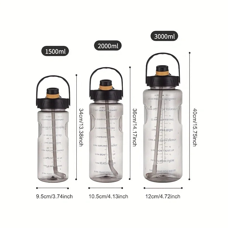 LUSQI 1.5 L/2L/3L Bottled Large Capacity Sports Water Cup Leak-proof With Straw Plastic And Time Stamp For Home Outdoor Sports