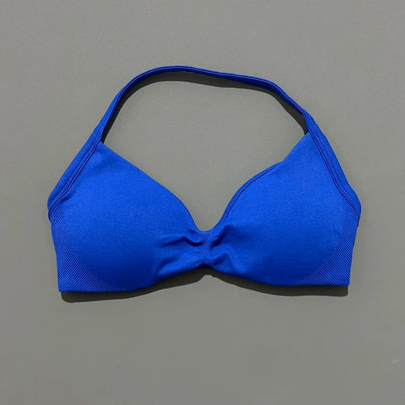 Impact Strappy Bra Seamless Women's Sports Bra for Yoga Gym Running Breathable High Stretch Backless Design Workout Top
