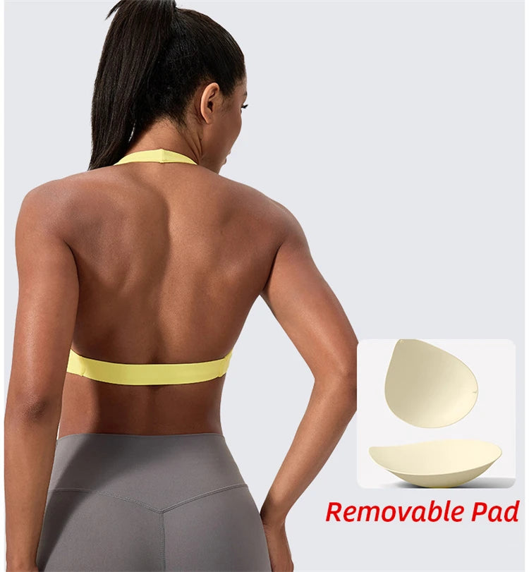 Customize LOGO Impact Sport Bra Women Halter Tank Top High Support Push-up Open Back Gym Fitness Yoga Workout Vest Removable Pad