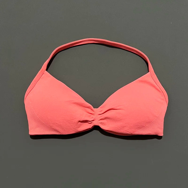 Impact Strappy Bra Seamless Women's Sports Bra for Yoga Gym Running Breathable High Stretch Backless Design Workout Top
