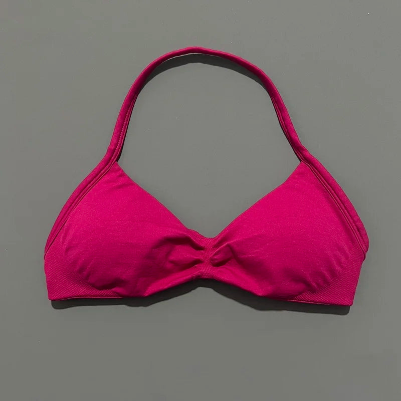Impact Strappy Bra Seamless Women's Sports Bra for Yoga Gym Running Breathable High Stretch Backless Design Workout Top